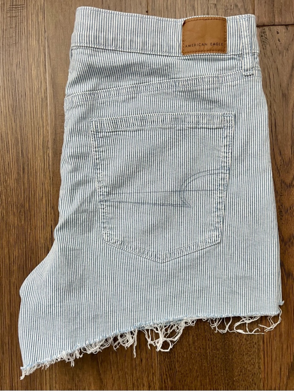 AMERICAN EAGLE Striped Denim Shorts Raw Hem Stretch Size 12 - Picture 10 of 10